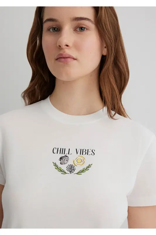 Printed Ecru T-shirt Semi Slim Fit - 5