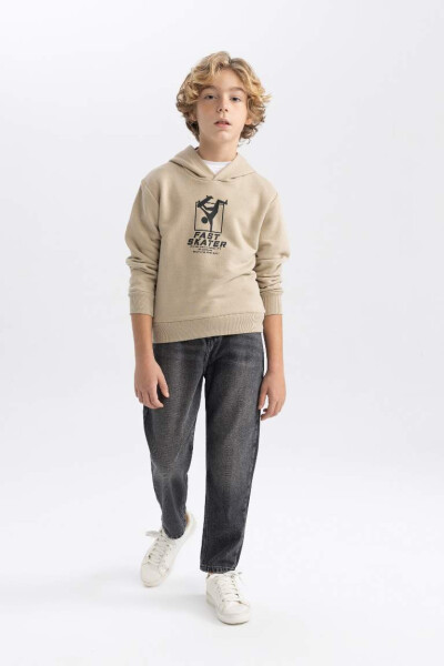 Printed Hooded Thick Sweatshirt Beige for Boys - 2