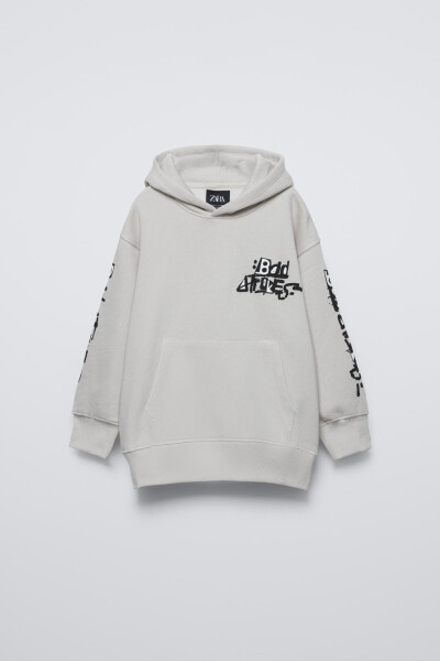 Printed Hoodie Sweatshirt - Light Grey - 1