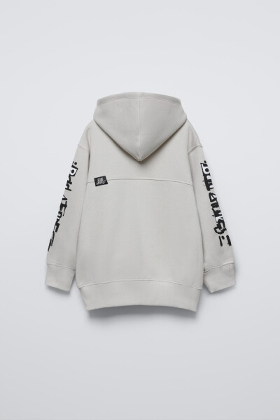 Printed Hoodie Sweatshirt - Light Grey - 2