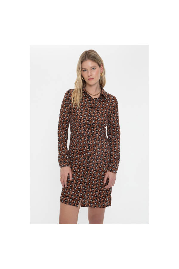 Printed, long-sleeved mini dress - 1