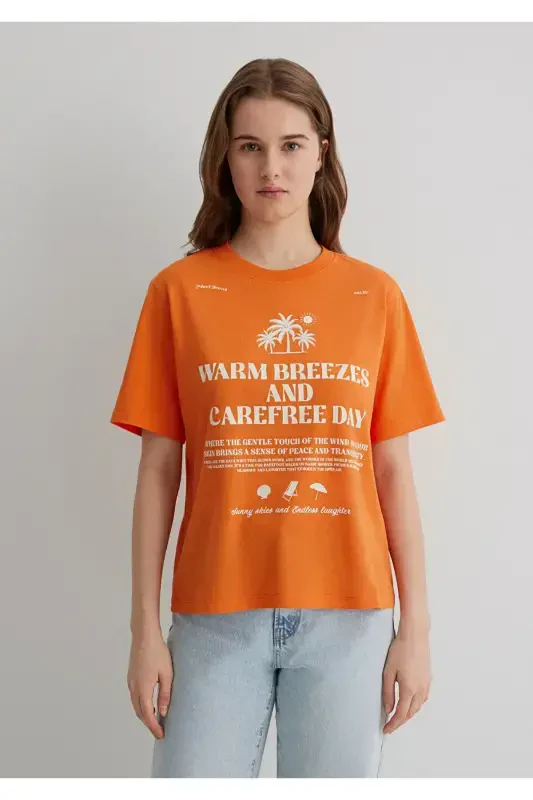 Printed Orange T-shirt Regular Fit - 3