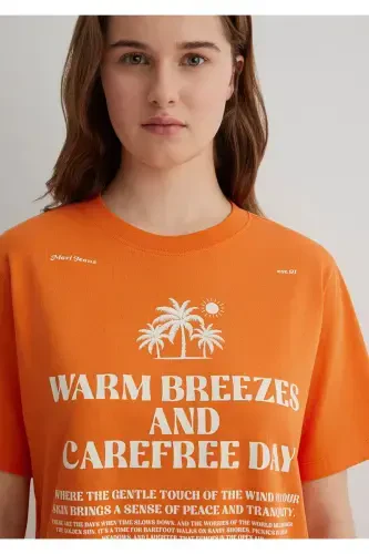 Printed Orange T-shirt Regular Fit - 5