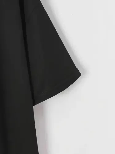 Printed Oversize Crew Neck T-shirt - Black - 3