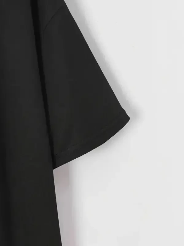 Printed Oversize Crew Neck T-shirt - Black - 3