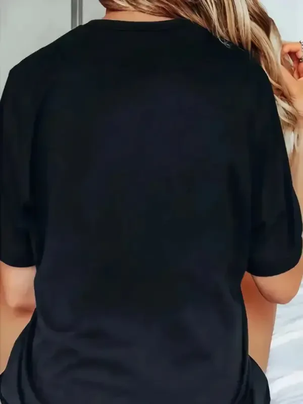 Printed Oversize Crew Neck T-shirt - Black - 2