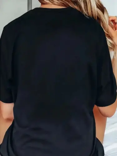 Printed Oversize Crew Neck T-shirt - Black - BÜYÜKBEDENIZ (1)