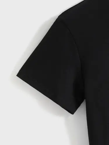 Printed Oversize Crew Neck T-shirt - Black - BÜYÜKBEDENIZ (1)