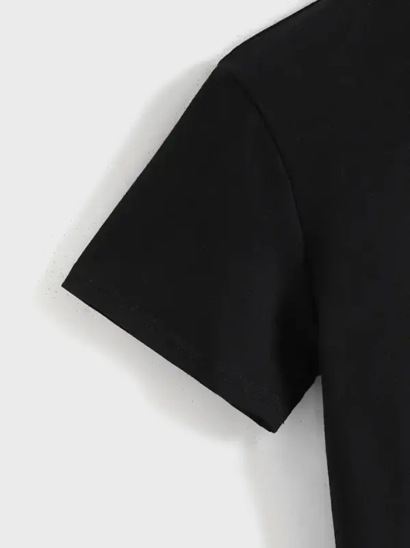 Printed Oversize Crew Neck T-shirt - Black - 2