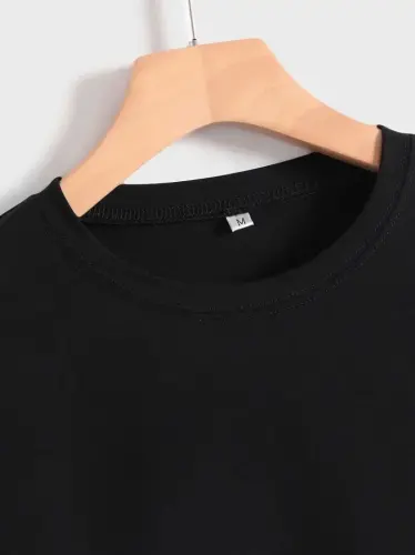 Printed Oversize Crew Neck T-shirt - Black - 4