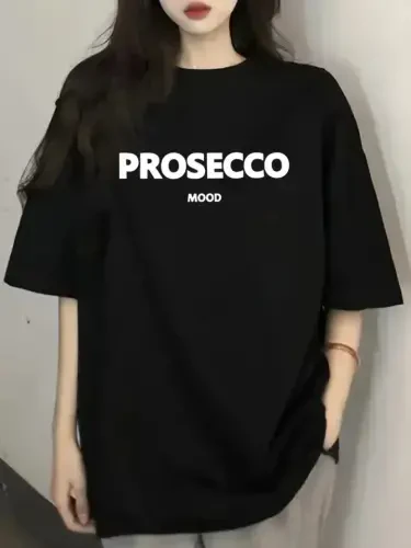 Printed Oversize Crew Neck T-shirt - Black - 1