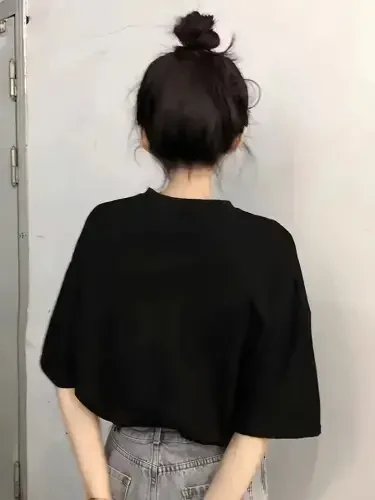 Printed Oversize Crew Neck T-shirt - Black - 2