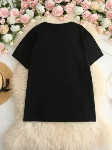 Printed Oversize Crew Neck T-shirt - Black - 2