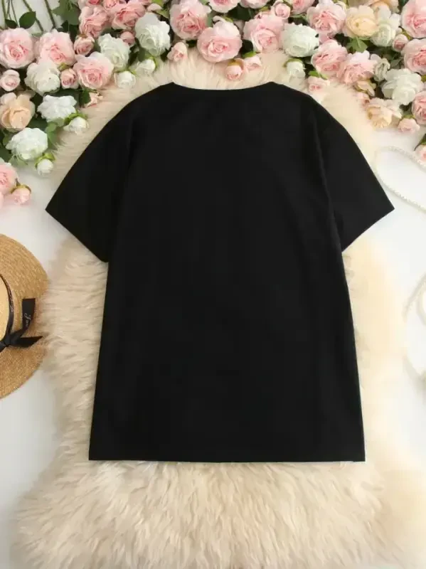 Printed Oversize Crew Neck T-shirt - Black - 2