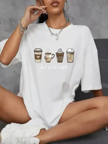 Printed Oversize Crew Neck T-shirt - White - 1