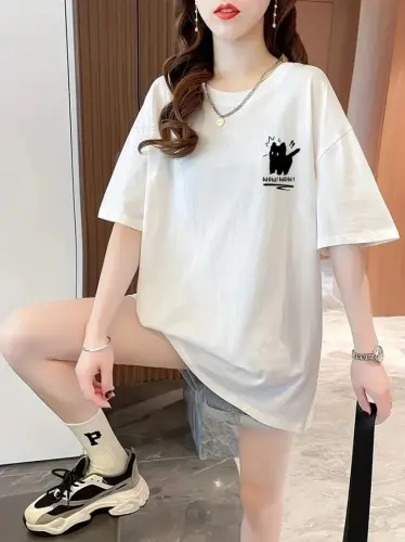 Printed Oversize Crew Neck T-shirt - White - 1
