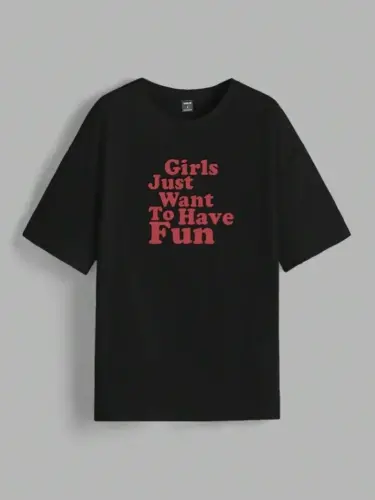 Printed Oversize T-shirt - Black - BÜYÜKBEDENIZ (1)