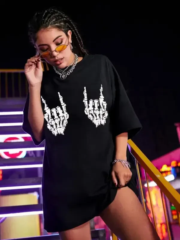 Printed Oversize T-shirt - Black - 1