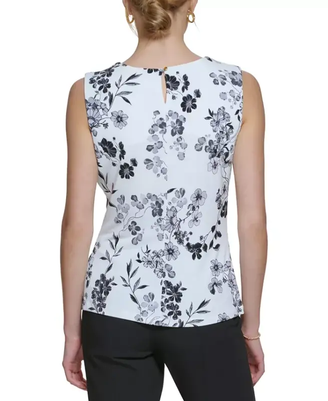 Printed Pleat-Neck Blouse, Regular and Petite Sizes - 2
