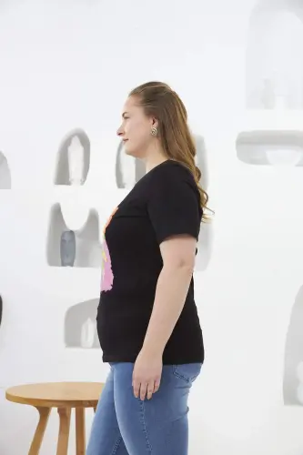 Printed Plus Size T-Shirt Black - BÜYÜKBEDENIZ (1)
