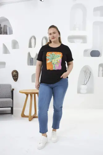 Printed Plus Size T-Shirt Black - 5
