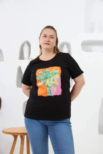 Printed Plus Size T-Shirt Black - 1