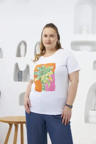 Printed Plus Size T-Shirt White - 1