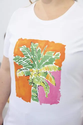 Printed Plus Size T-Shirt White - 3