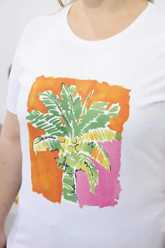 Printed Plus Size T-Shirt White - 3