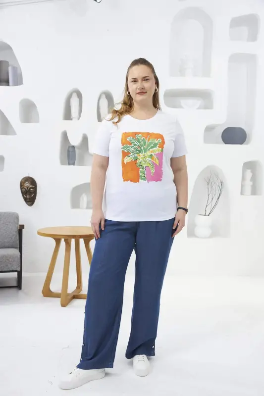 Printed Plus Size T-Shirt White - 5