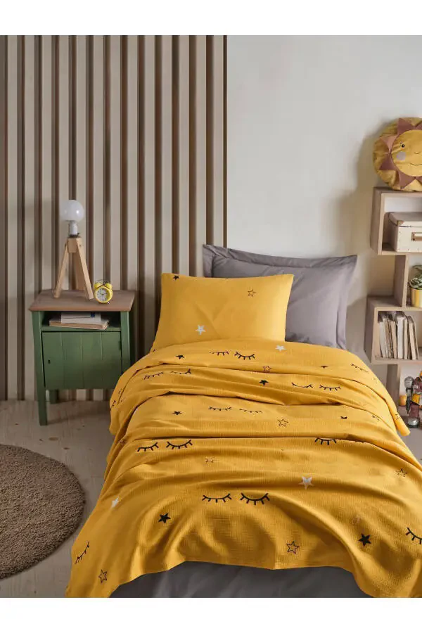 Printed Quilt Set Single Dide Yellow - 6