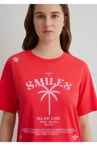 Printed Red T-shirt Regular Fit - 5