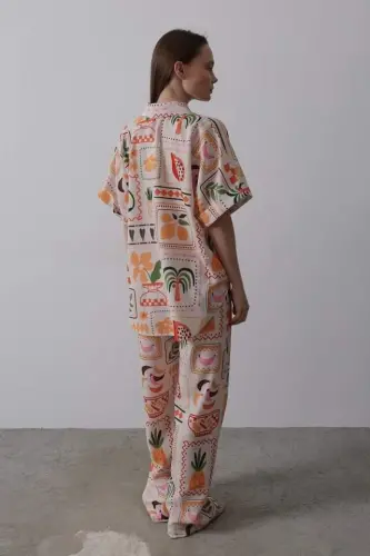 Printed Short Sleeve Pants Set - Stone-Orange - 3