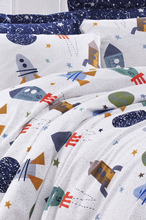 Printed Single-Person Spacex Navy Blue Duvet Set - 1