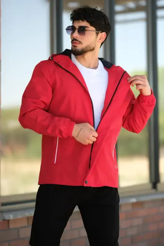 Printed Sport Lycra Fabric Raincoat Seasonal Pldp 2967_60263-RED - 2