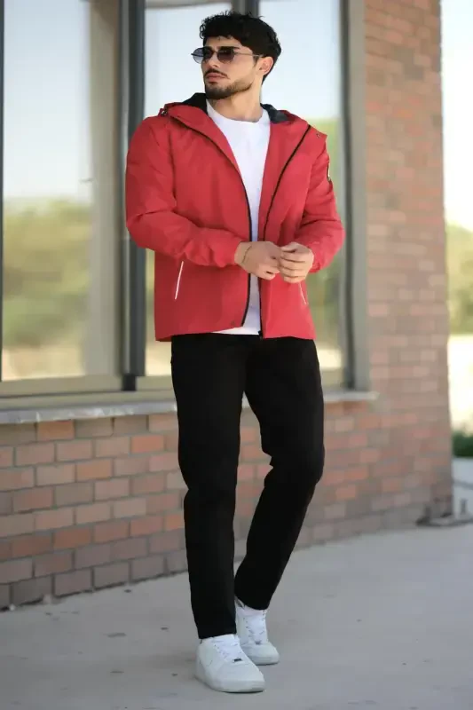 Printed Sport Lycra Fabric Raincoat Seasonal Pldp 2967_60263-RED - 3