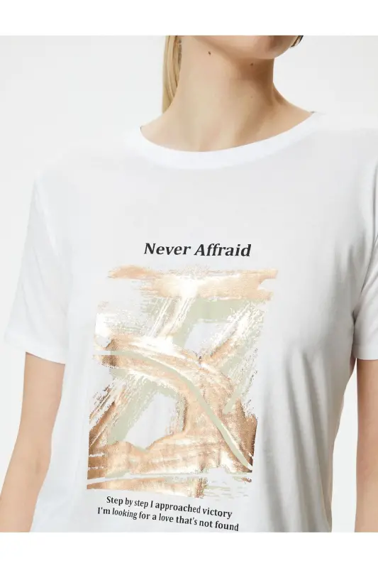 Printed T-shirt Crew Neck Short Sleeve Cotton - 5