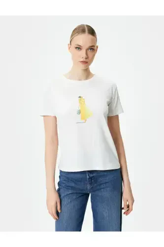 Printed T-shirt Crew Neck Short Sleeve Cotton - 3