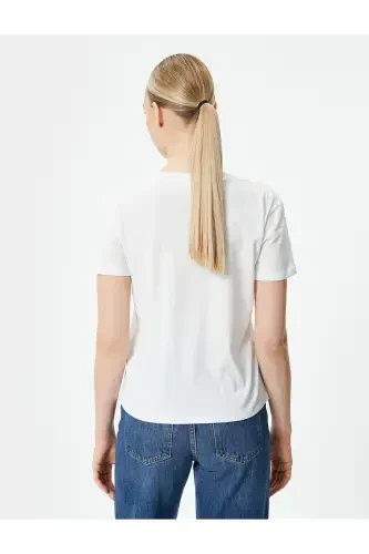 Printed T-shirt Crew Neck Short Sleeve Cotton - 4