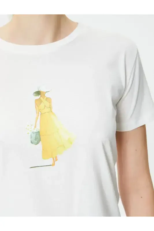 Printed T-shirt Crew Neck Short Sleeve Cotton - 5