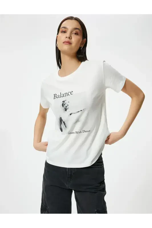 Printed T-shirt Crew Neck Short Sleeve Cotton - KOTON