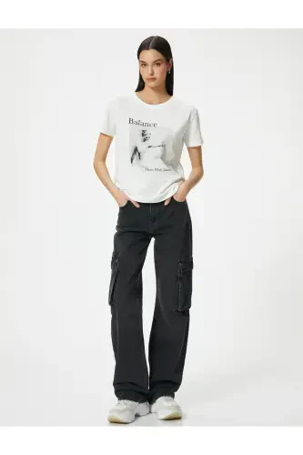 Printed T-shirt Crew Neck Short Sleeve Cotton - KOTON (1)