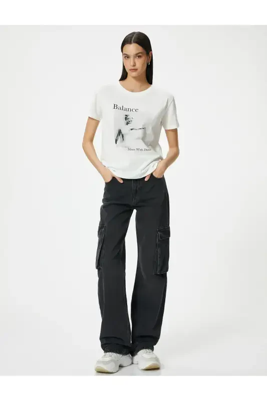 Printed T-shirt Crew Neck Short Sleeve Cotton - 2