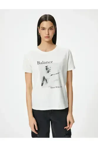 Printed T-shirt Crew Neck Short Sleeve Cotton - 3