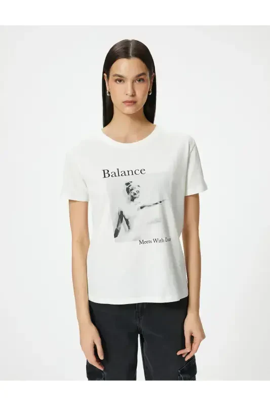 Printed T-shirt Crew Neck Short Sleeve Cotton - 3