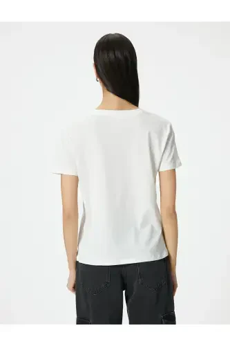 Printed T-shirt Crew Neck Short Sleeve Cotton - 4