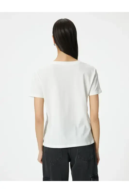 Printed T-shirt Crew Neck Short Sleeve Cotton - 4