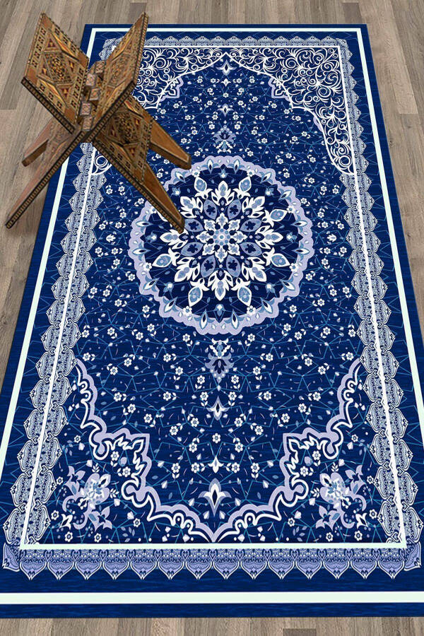 Printed Washable Classic Design Souvenir Prayer Rug 70x130, Seccade-40-blue - 7