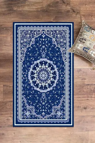 Printed Washable Classic Design Souvenir Prayer Rug 70x130, Seccade-40-blue - 3