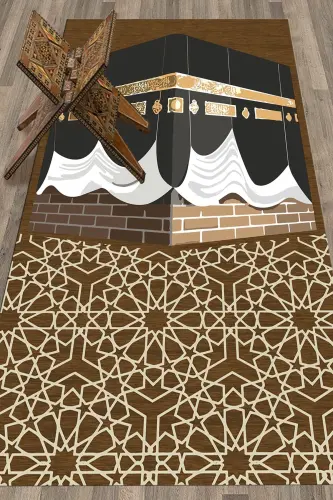 Printed Washable Kaaba Patterned Gift Prayer Rug Prayer Rug 70x130cm, SECCADE-47-BROWN,-BROWN - 6
